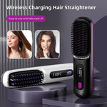 Peigne Lissant Électrique Sans Fil – Brosse Chauffante Céramique à Ions Négatifs avec Écran LCD, Rechargeable par USB