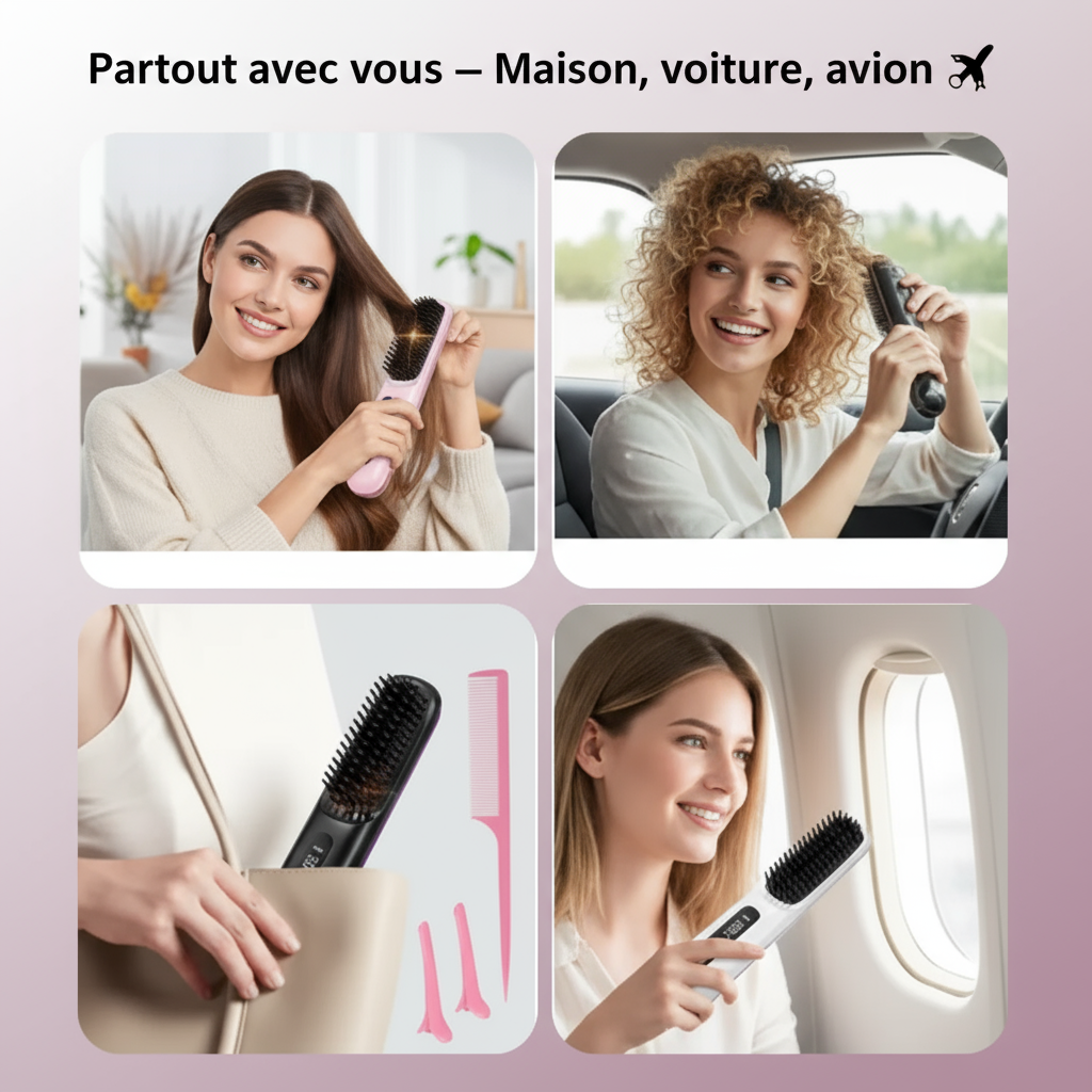 HairLisse – Brosse Lissante Sans Fil à Ions Négatifs | Lissage Rapide & Brillance Instantanée ✨